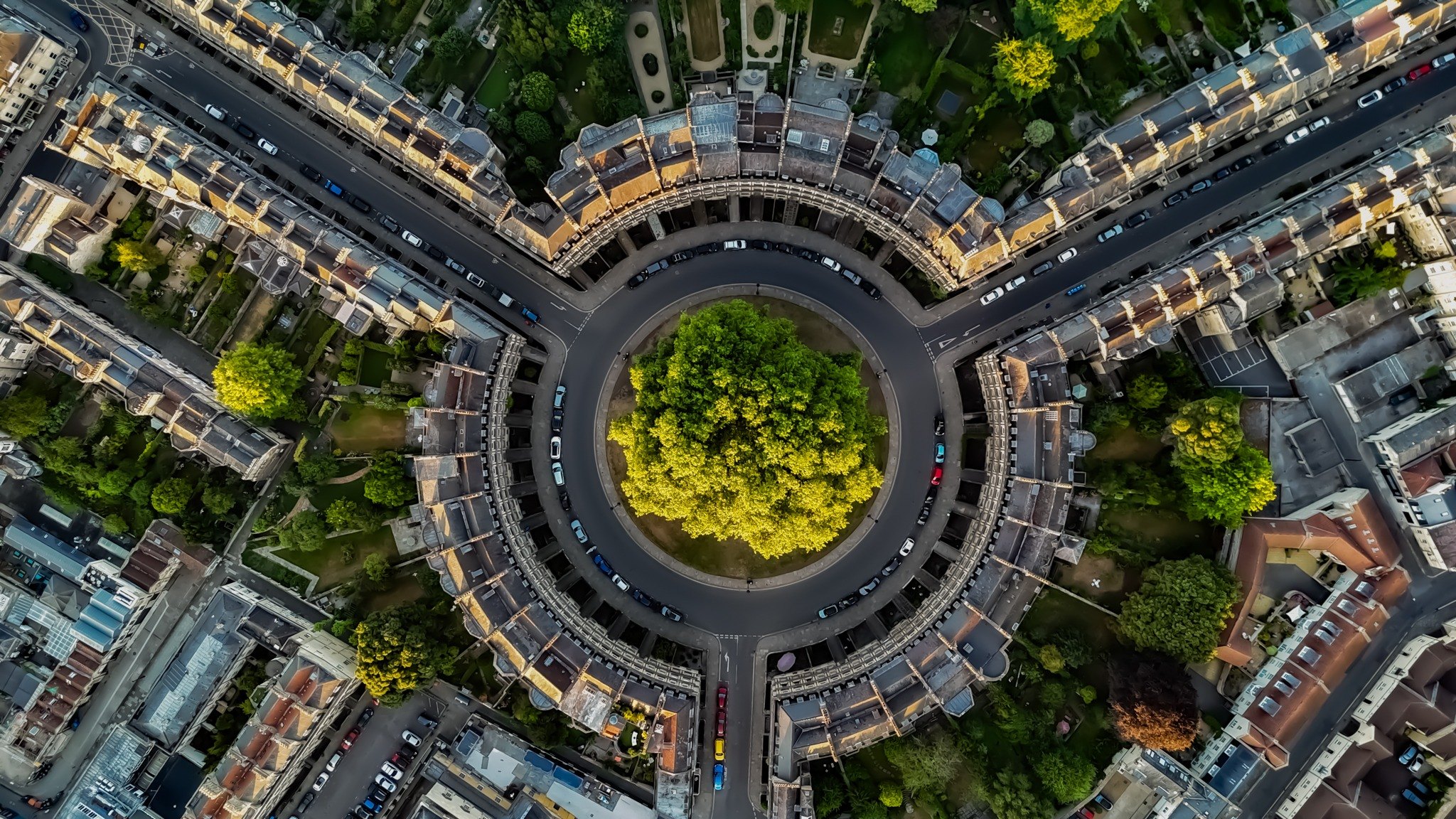 Aerial view of The Circus in Bath