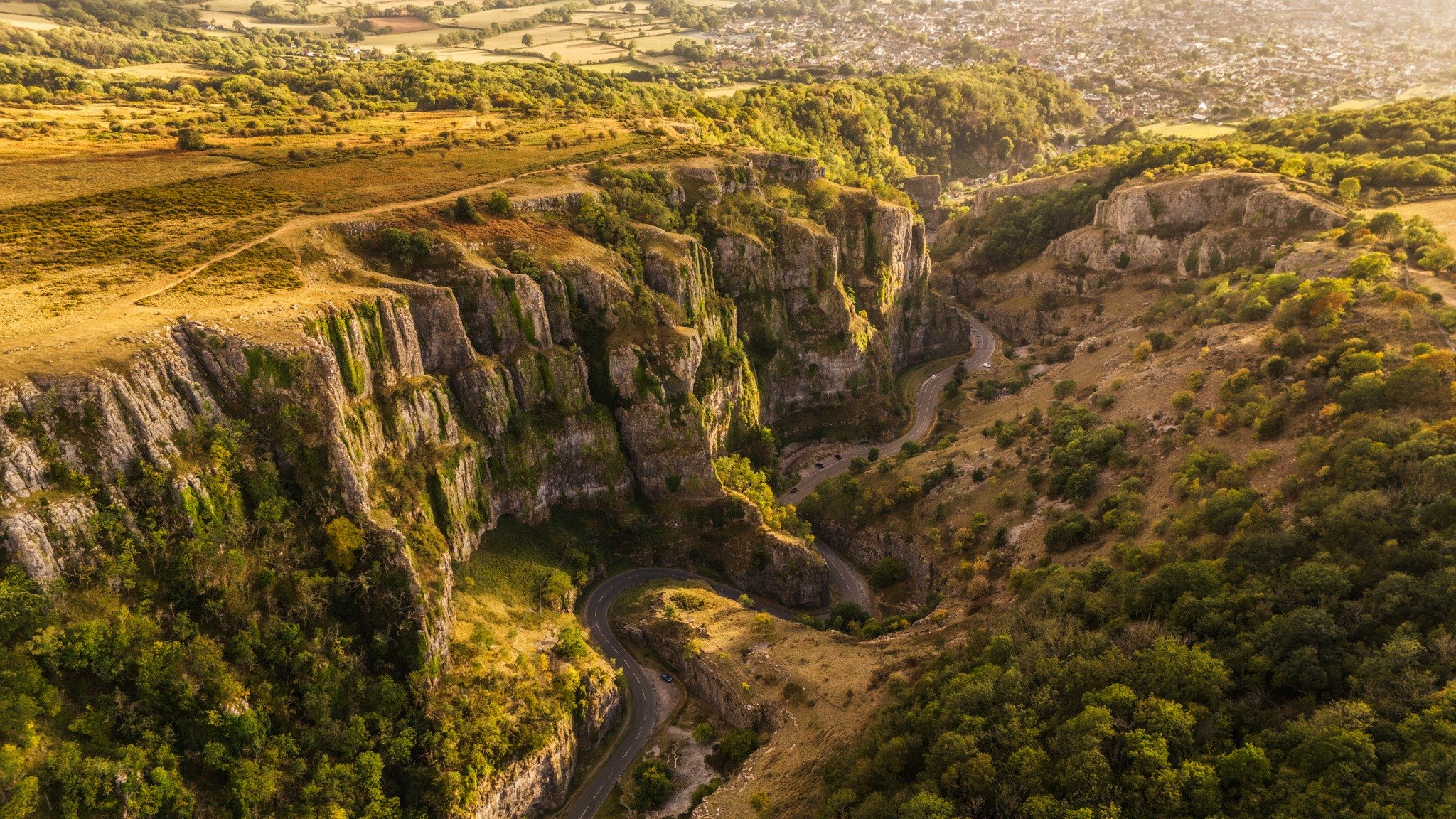 Aerial view of Cheddar Gorge